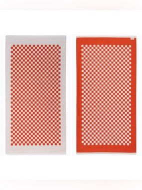 BAINA - SET OF TWO - Roman Pool Towel x2 - Orange & White Checkered - NWT $260